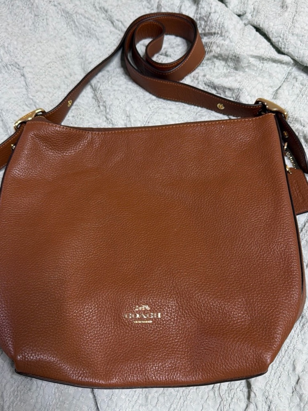 Coach Pebbled Leather Hobo in Chestnut Brown with Gold Hardware